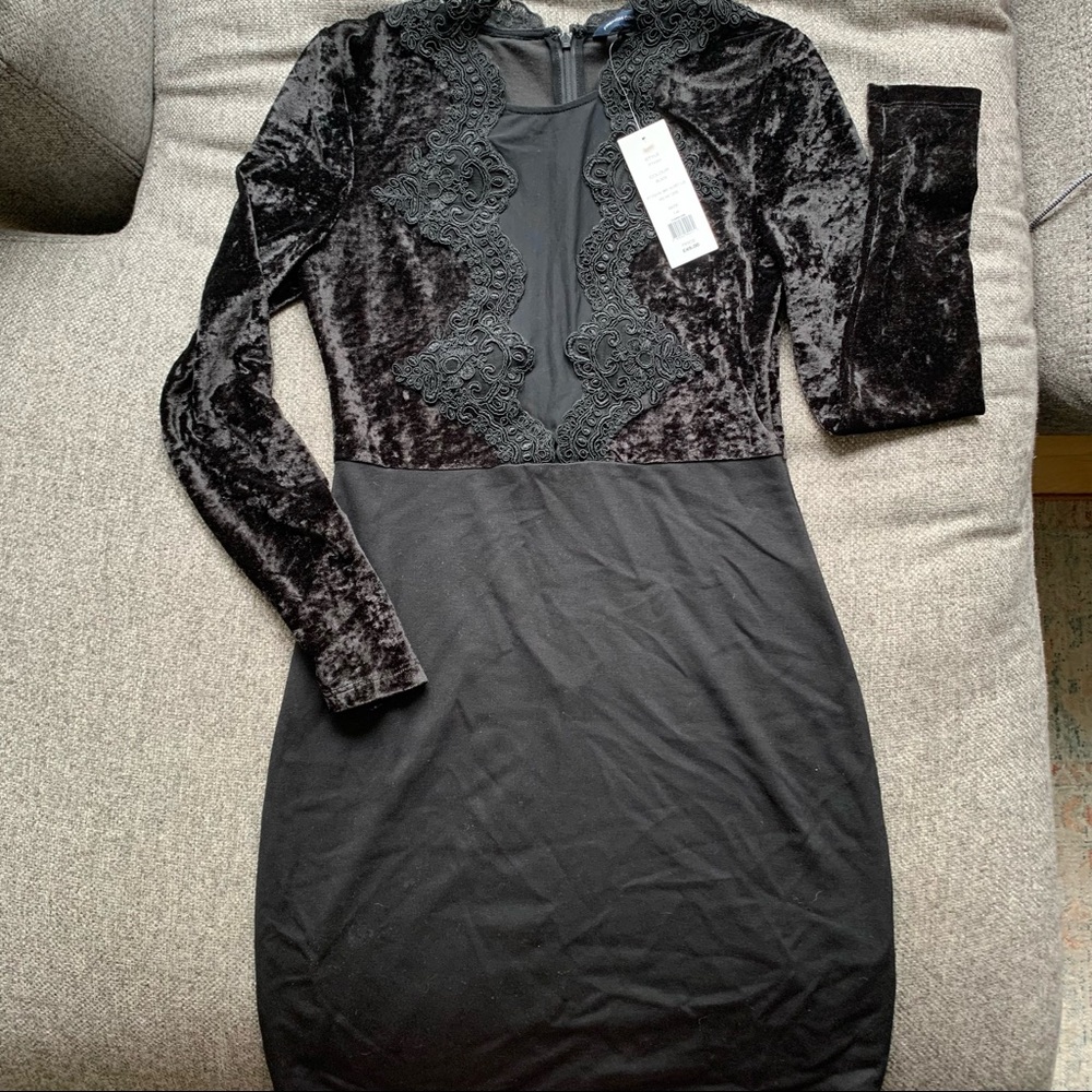 NWT FCUK Velvet and Lace Mini Dress with Front Mesh Panel - US size 10